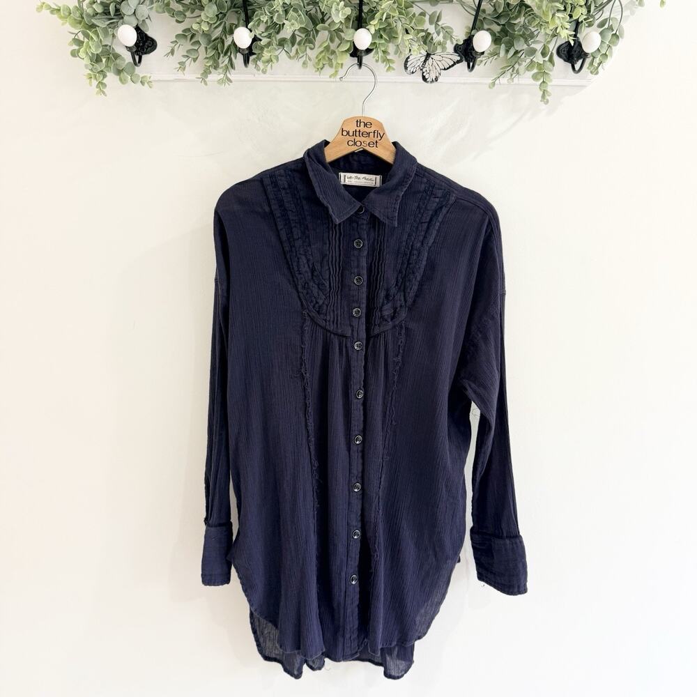 Free People Women’s Amore Piped Tunic in Midnight Collared Long Sleeves Size S